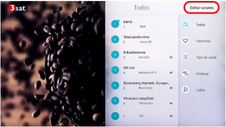 Menú editar canales samsung